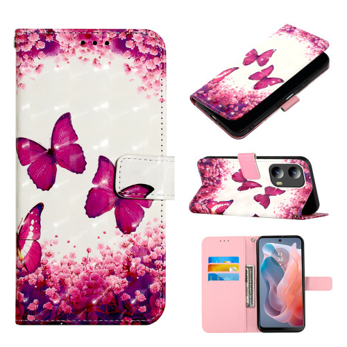 Moto G 5G 2024 3D Painting Horizontal Flip Leather Phone Case - Rose Butterfly